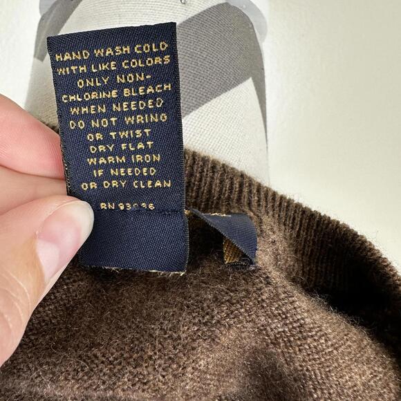 Brooks Brothers Mens 100% Cashmere Vneck Herringbone Brown + Tan Sweater SIZE S - Picture 3 of 5